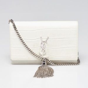 SAINT LAURENT Kate Wallet On Chain, White Croc